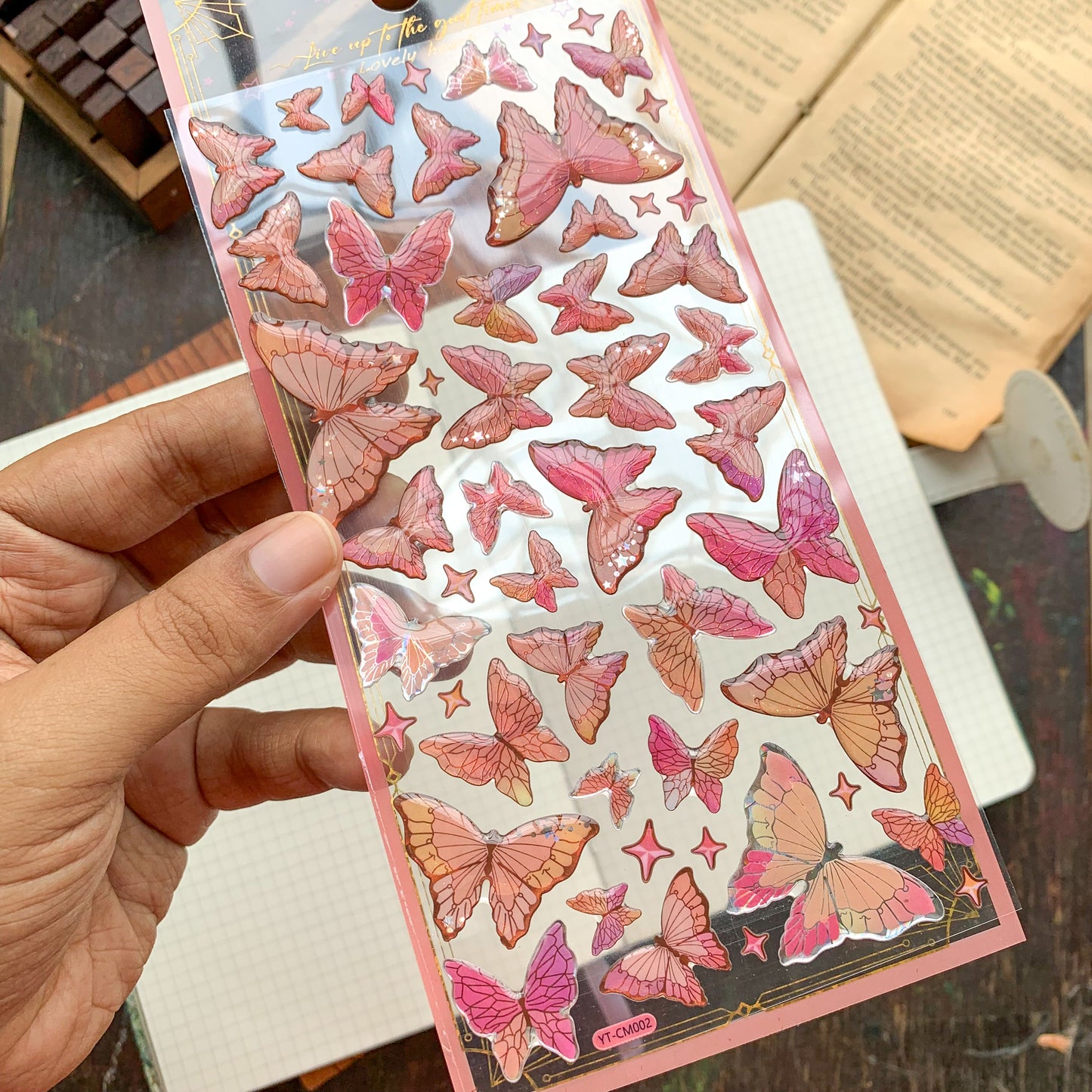 YTCM002 Lovely Heart Butterfly Puffy Sticker 3d Foiled Sticker | 1 sheet