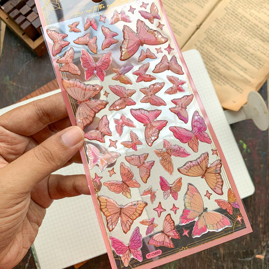 YTCM002 Lovely Heart Butterfly Puffy Sticker 3d Foiled Sticker | 1 sheet