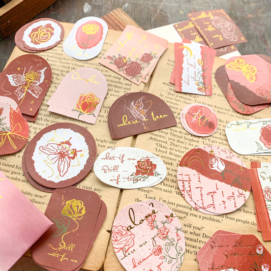KQ0522Ritw Lost Rose Paper Sticker Foiled | 20 design / 40 pic