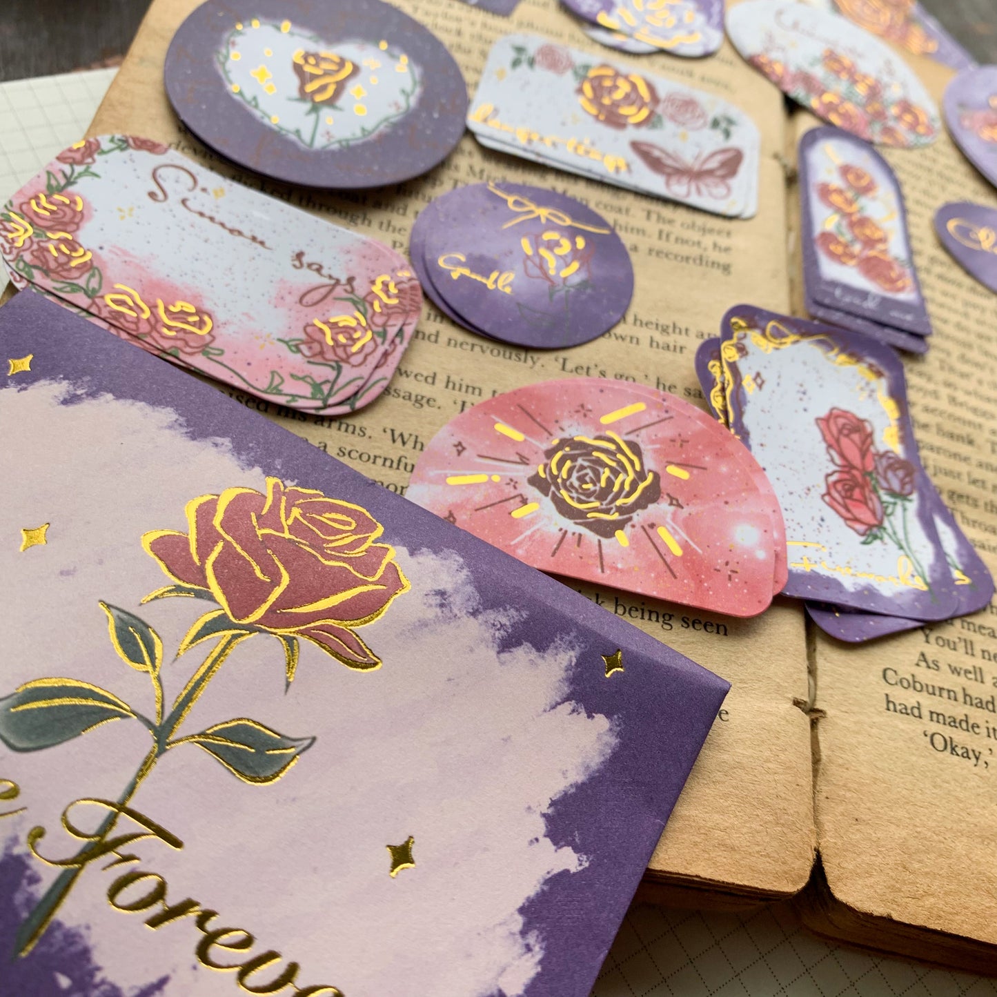 KQ0523Rw Lost Rose Paper Sticker Foiled | 20 design / 40 pic