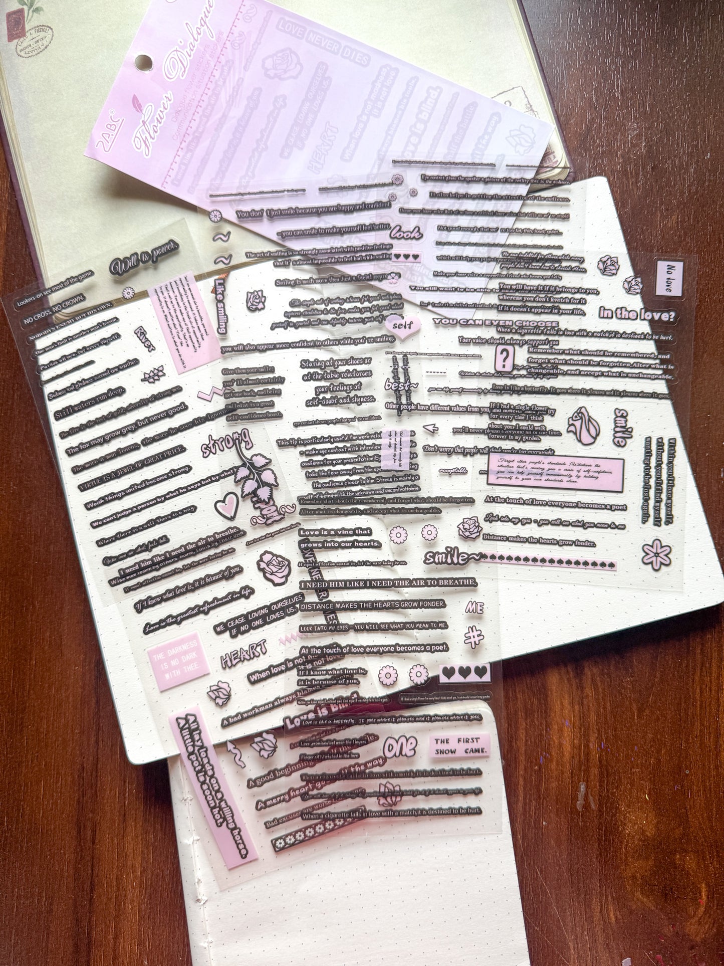 ZXZL-404 Flower Dialogue| English Dialogue Flower Small Letter Stickers| English Communication Situation Quotes Pet Sticker Sheets| 6 Sheets 100*160mm