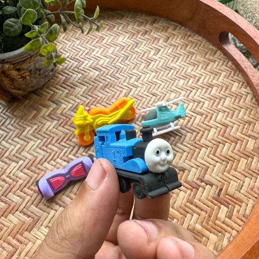 Fancy Erasers Train, Helicopter, Bike, Skateboard set of 4 | Random colour