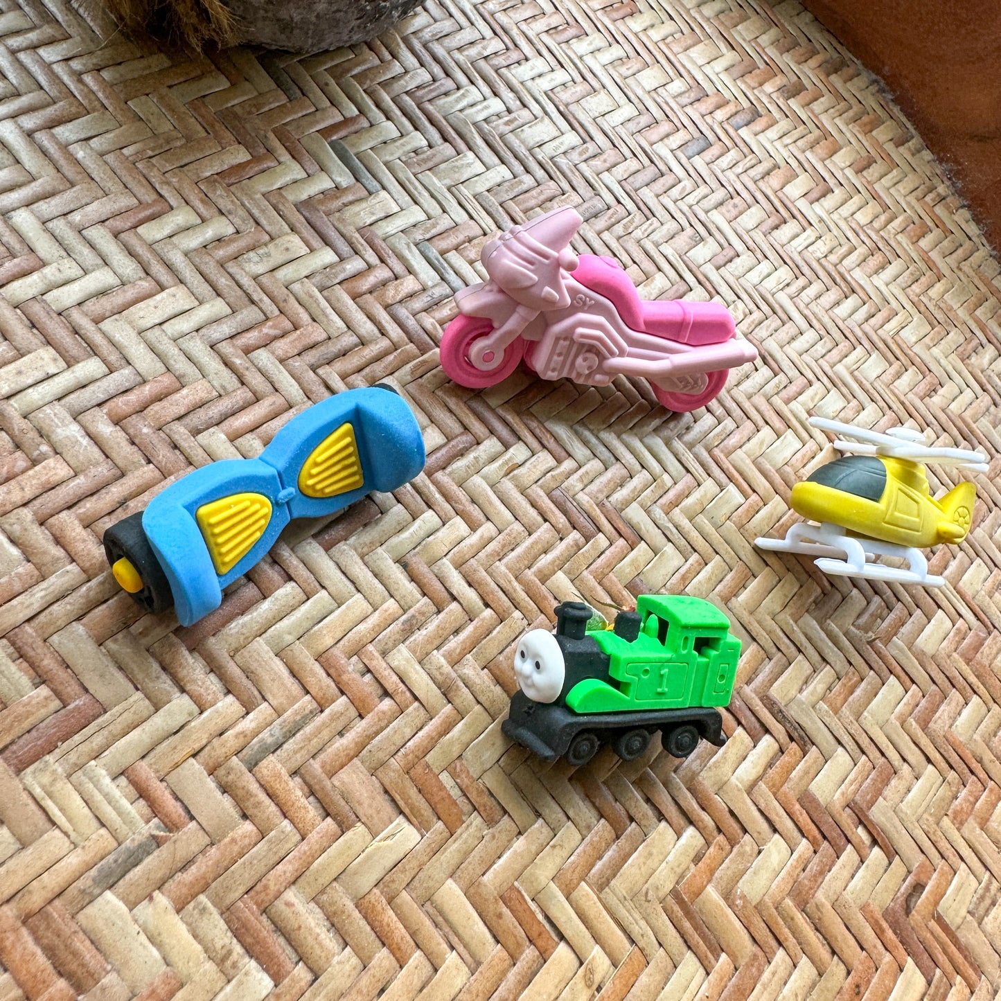 Fancy Erasers Train, Helicopter, Bike, Skateboard set of 4 | Random colour