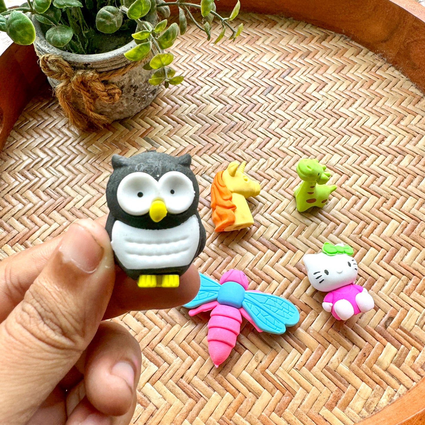 Fancy Erasers Cute Owl, unicorn, giraffe, dragonfly, happy kitty set of 5 | Random Colour