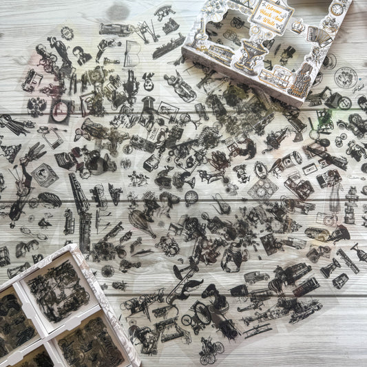 JZHB101 Extreme Black & White | Best Vintage Sticker Collection | 100 pcs PET Transparent stickers in each box | 500 stickers Peach Box| Precut sticker | Kisscut sticker | Black n White Sticker Box