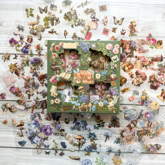 Hjsc101 Nostalgia Hand book Green | Best Vintage Sticker Collection | 100 pcs PET Transparent stickers sheets in each box | 500 stickers each Box| Precut sticker | Kisscut sticker