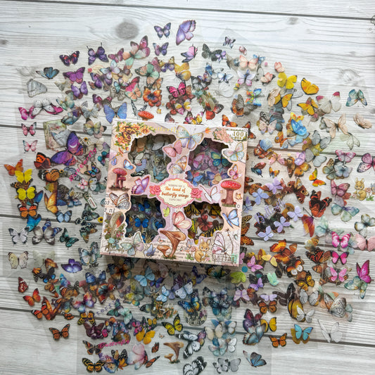 Dyzj 101 The Land Of Butterfly Wings | Best Vintage Sticker Collection | 100 pcs PET Transparent stickers in each box | 500 stickers Peach Box| Precut sticker | Kisscut sticker