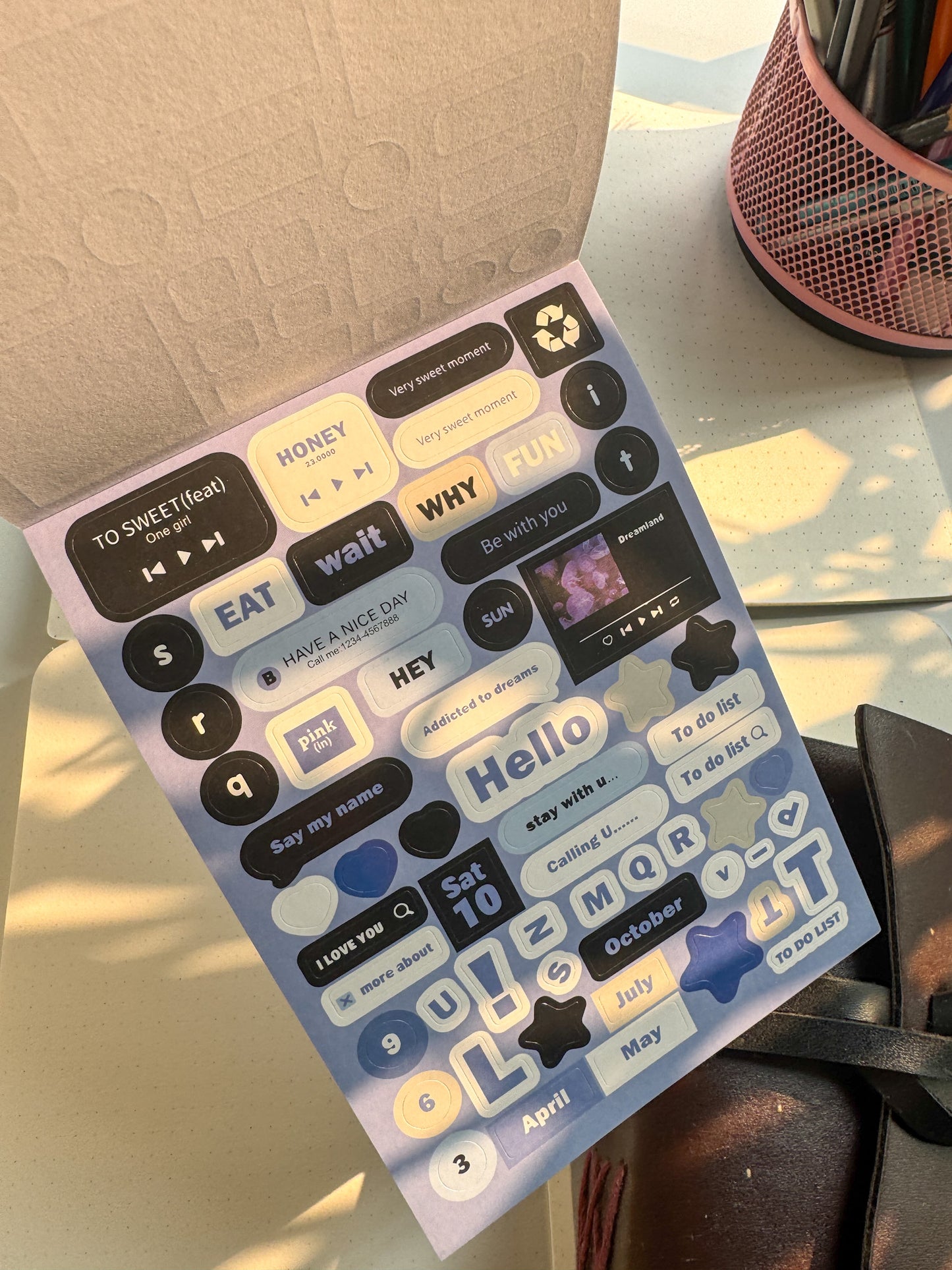 Wxth Journal Paper Sticker Book Blue | 12 Pages Pre Cut Sticker