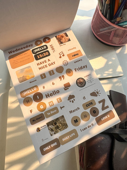 Wxth Journal Paper Sticker Book Brown | 12 Pages Pre Cut Sticker