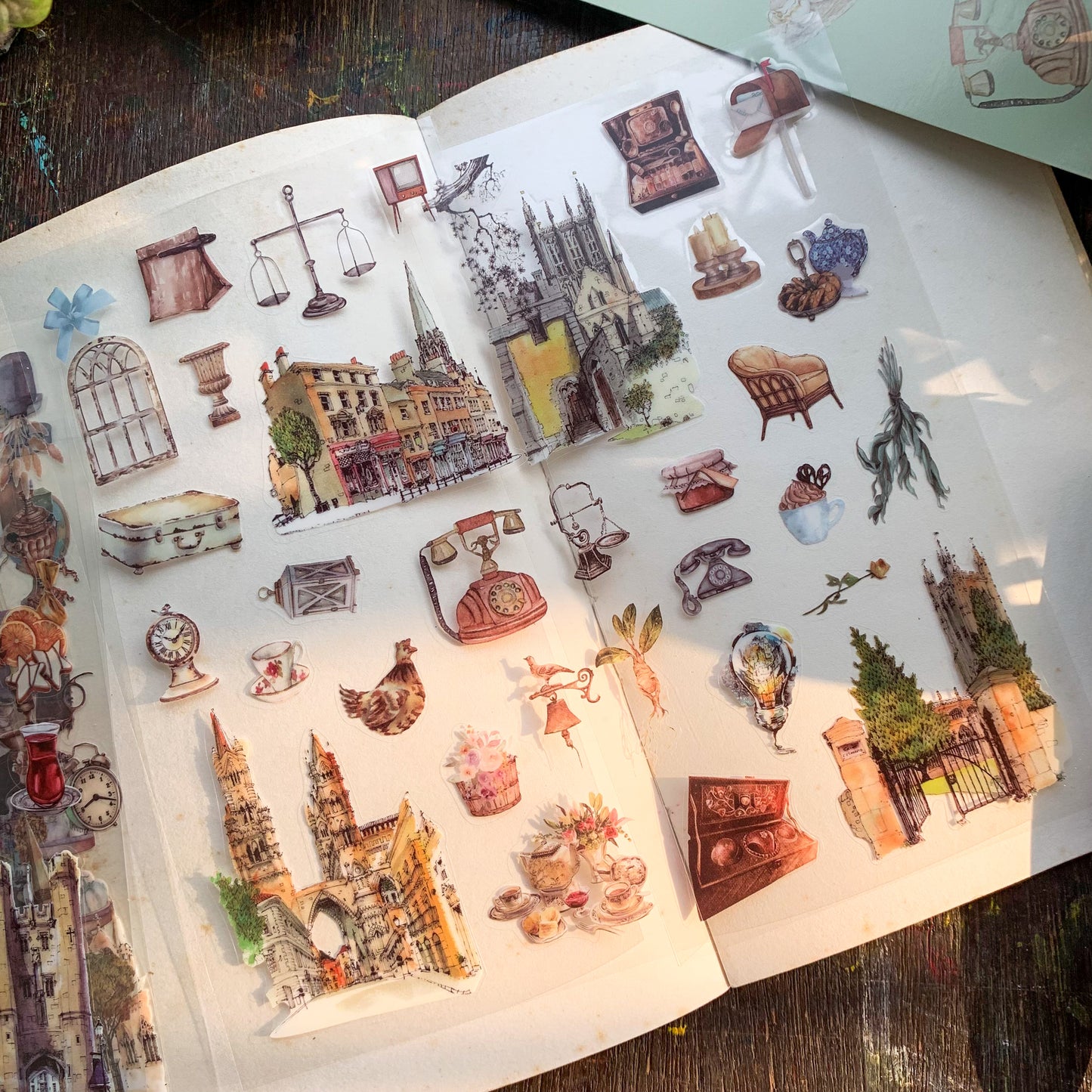 JMXJ605 | Clock Transparent Pet Sticker | Vintage | Set of 6 Sticker Sheet | Pre Cut Stickers | Kiss Cut Stickers