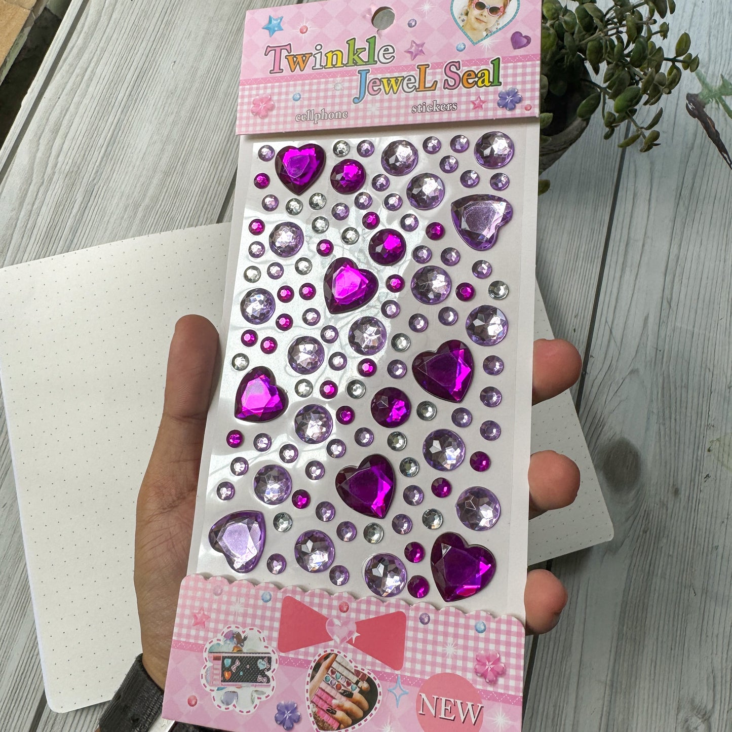 Cxmb 5 3D Heart Journal Stone Sticker Purple - Stone Sticker - 1 sheet | Pre-cut