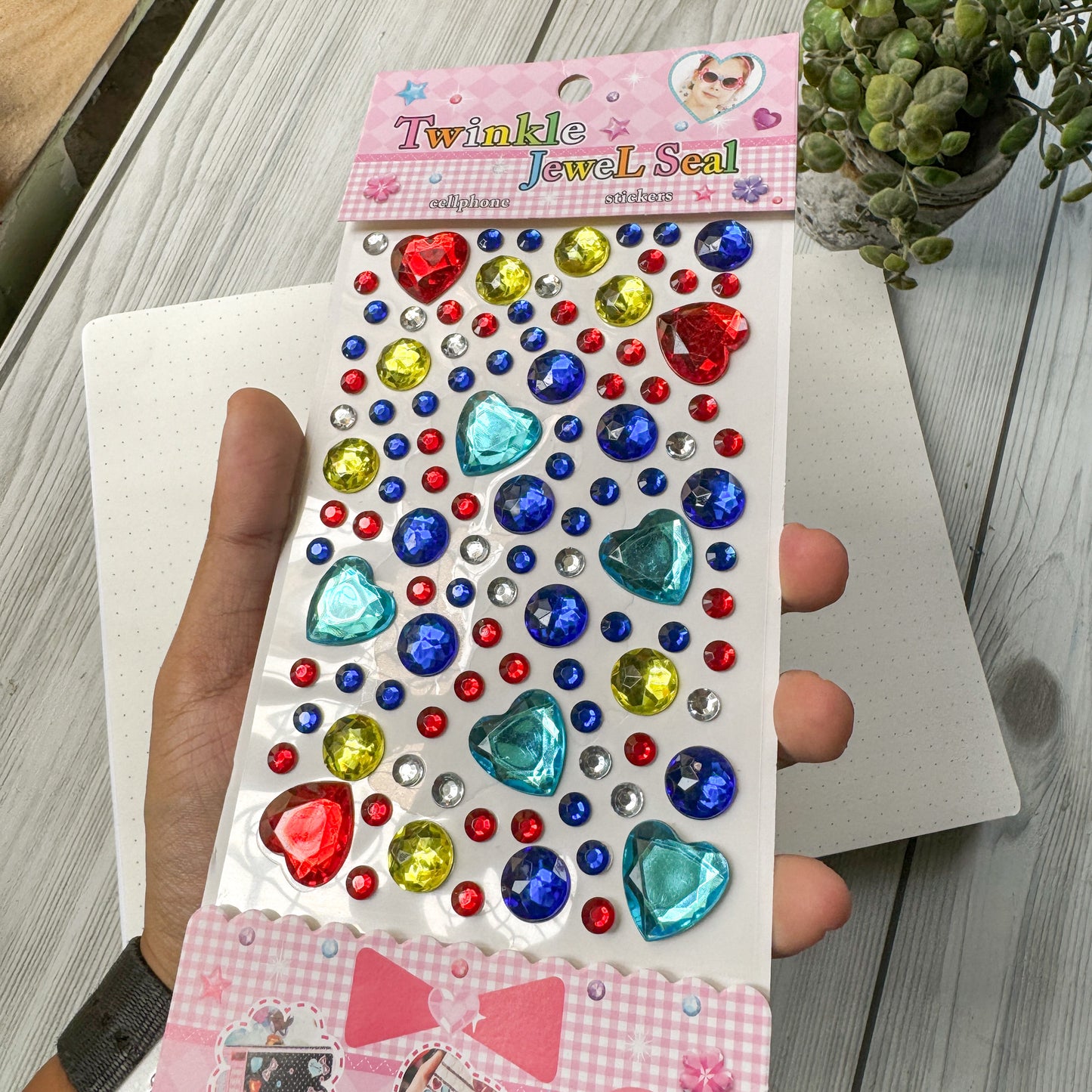 Cxmb 4 3D Heart Journal Stone Sticker Pink Blue - Stone Sticker - 1 sheet | Pre-cut