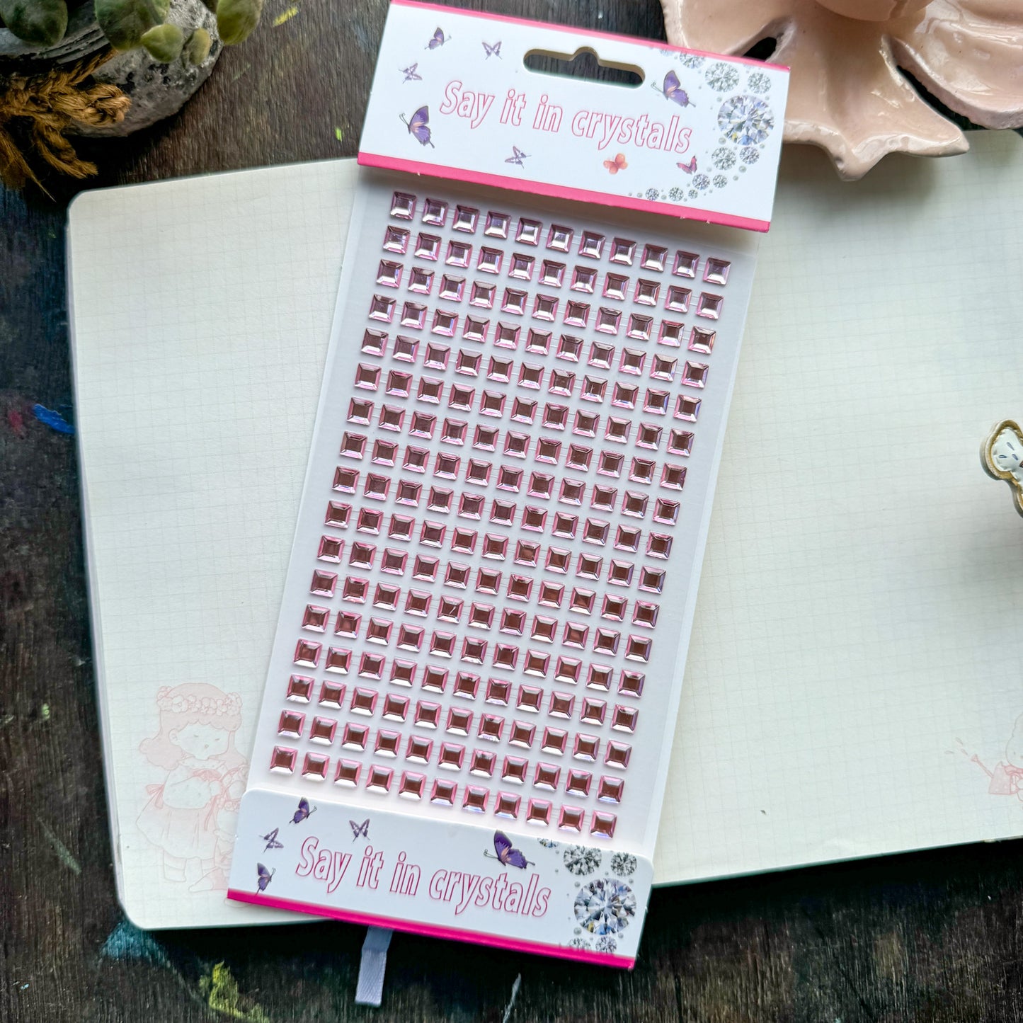 3D Square Journal Stone Sticker Pink - Stone Sticker - 1 sheet | Pre-cut