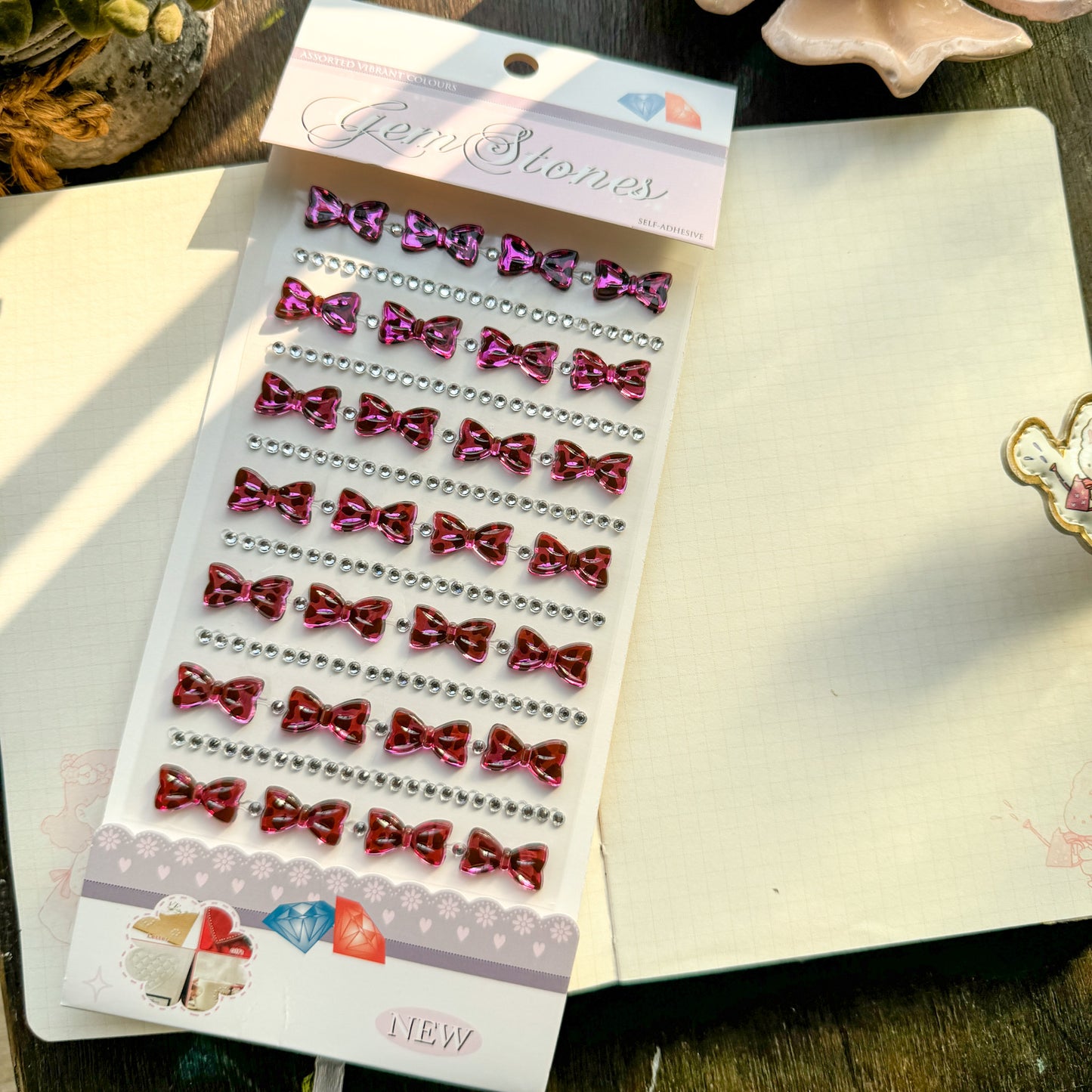3D Bow Journal Stone Sticker Pink - Stone Sticker - 1 sheet | Pre-cut