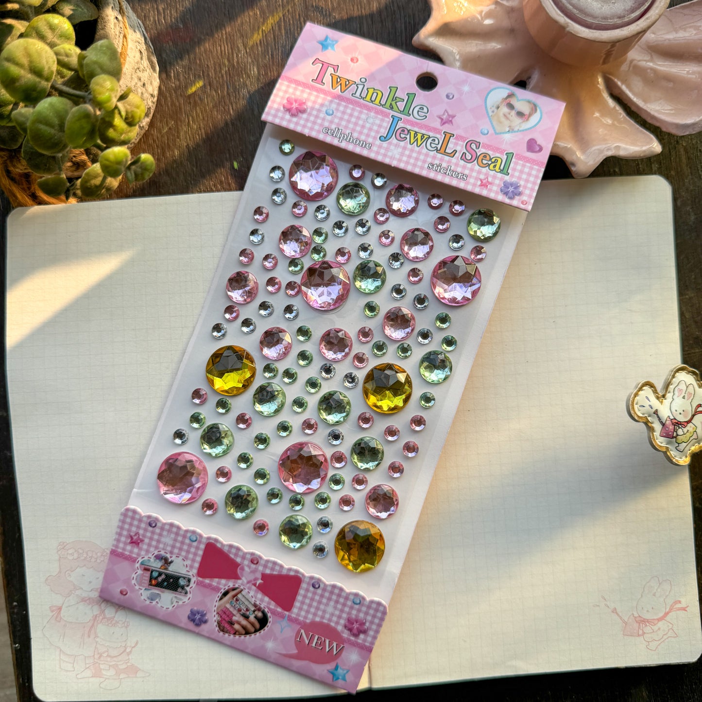 Cxmb #3 Nov 3D Circle Journal Stone Sticker Green Pink - Stone Sticker - 1 sheet big | Pre-cut