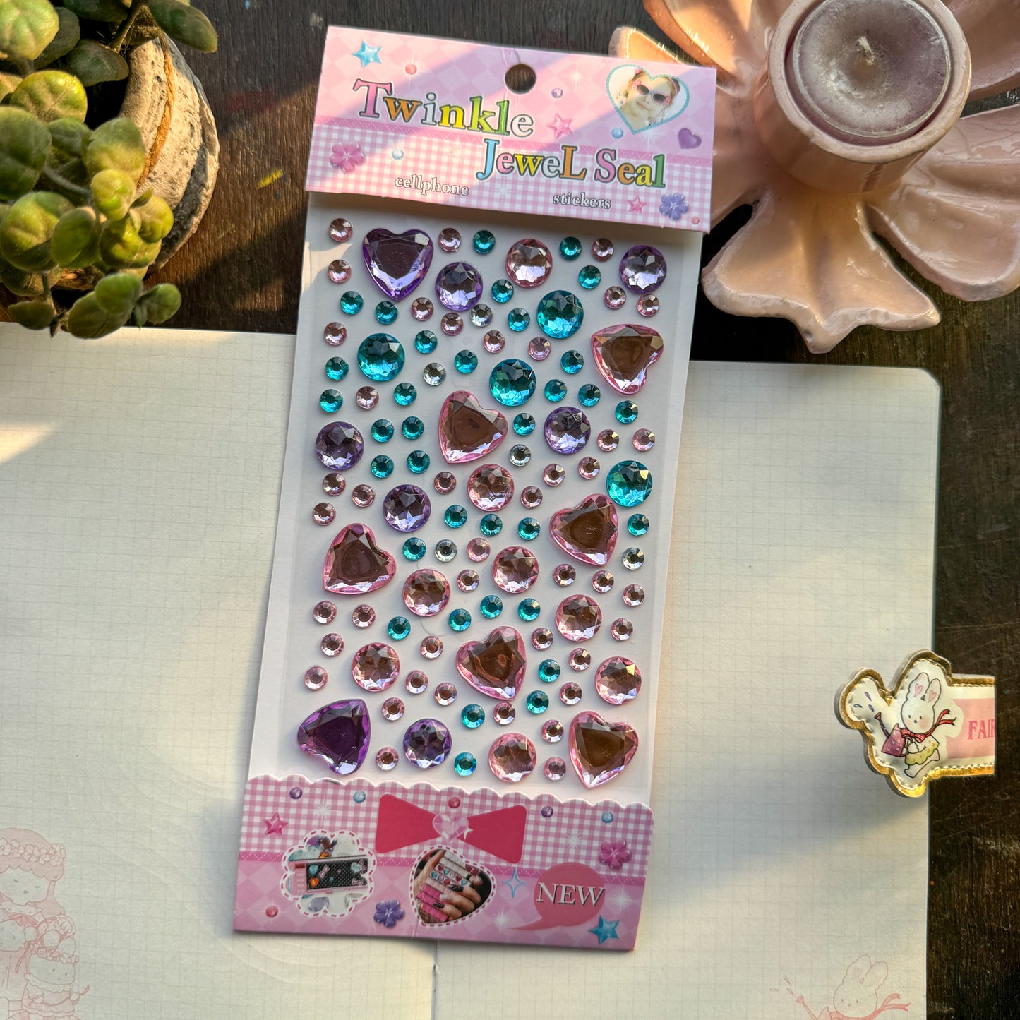 Cxmb B Nov 3D Heart Journal Stone Sticker Pink Purple - Stone Sticker - 1 sheet big | Pre-cut