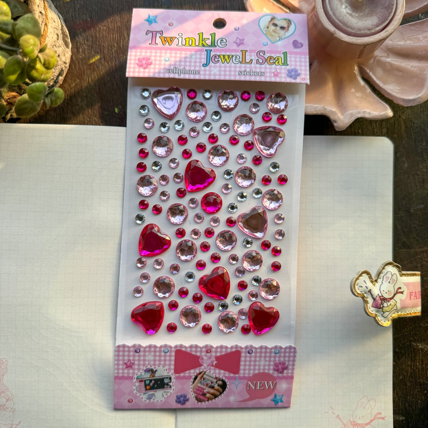 Cxmb D Nov 3D Heart Journal Stone Sticker Pink Red - Stone Sticker - 1 sheet big | Pre-cut