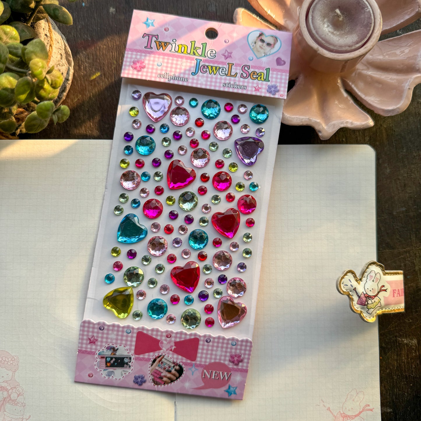 Cxmb Nov 3D Heart Journal Stone Sticker Pink Blue - Stone Sticker - 1 sheet big | Pre-cut