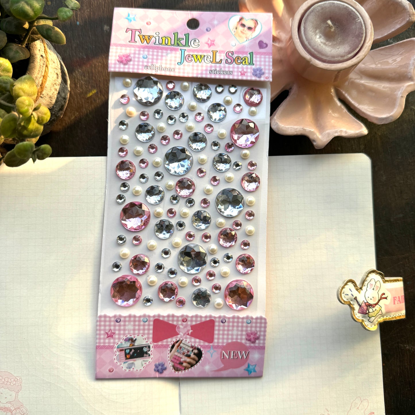 Cxmb #1 Nov 3D Circle Journal Stone Sticker Pink Silver - Stone Sticker - 1 sheet big | Pre-cut