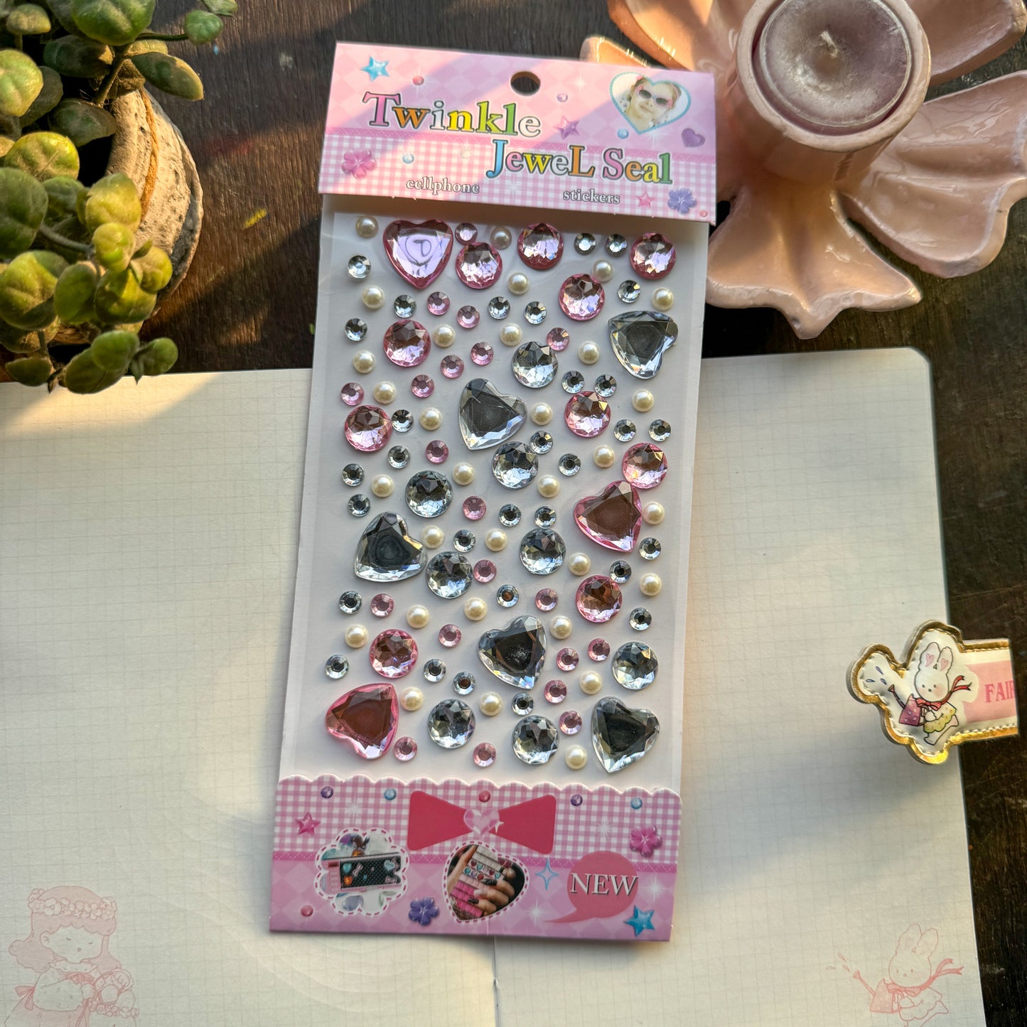 Cxmb A Nov 3D heart Journal Stone Sticker Pink Silver - Stone Sticker - 1 sheet big | Pre cut