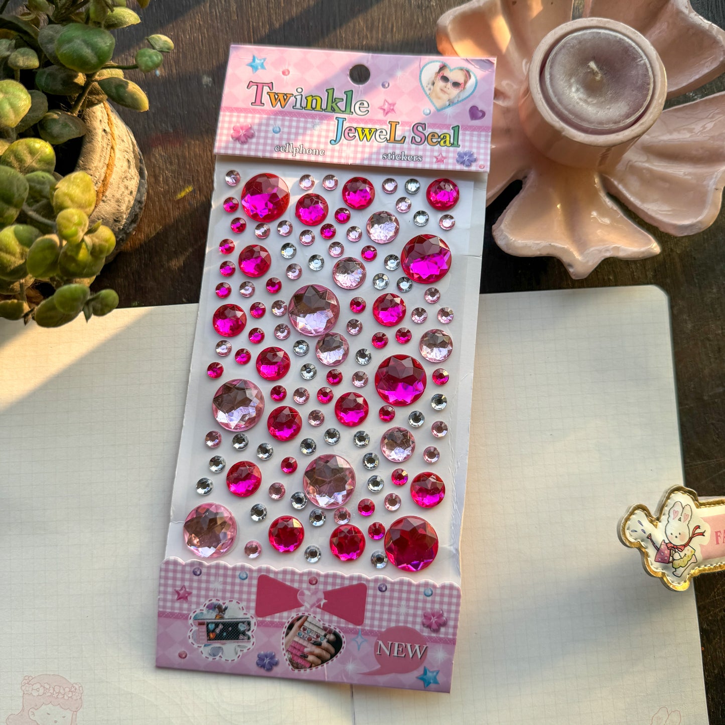 Cxmb #2 Nov 3D Circle Journal Stone Sticker pink Red - Stone Sticker - 1 sheet big | Pre cut