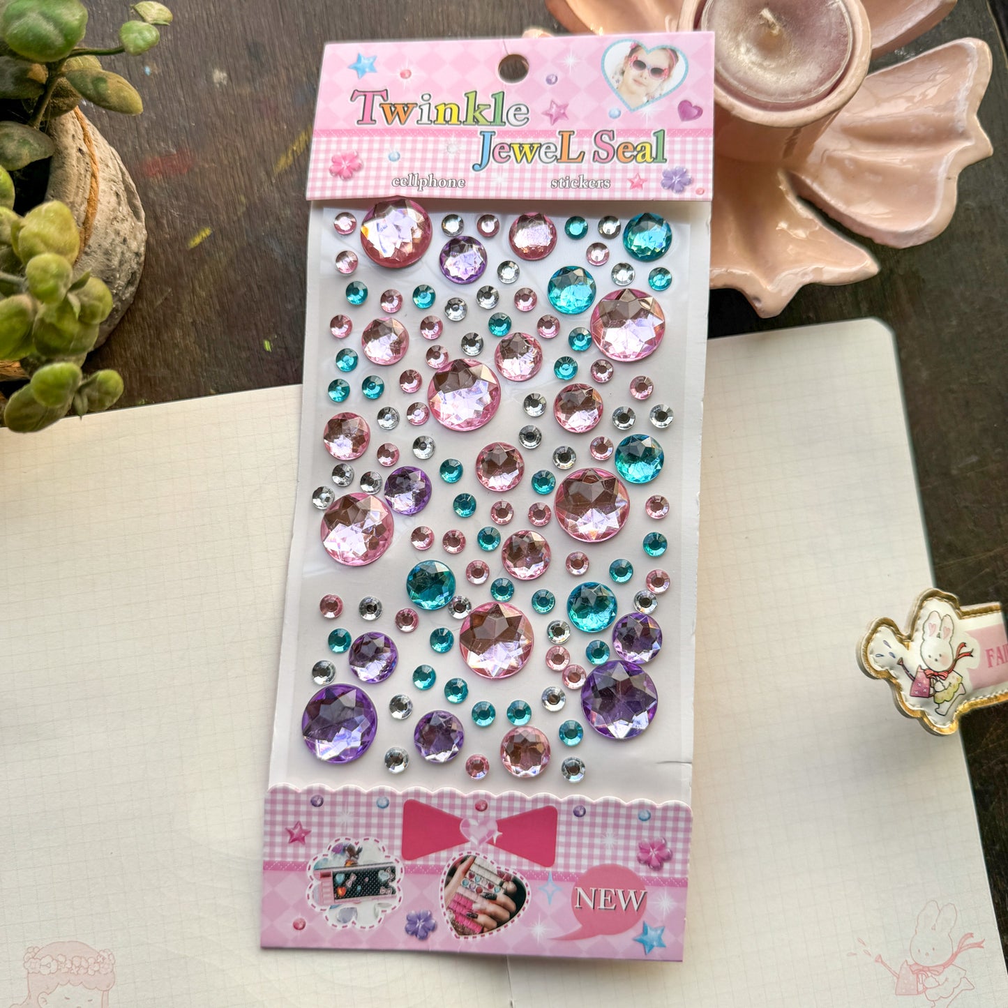 Cxmb #4 Nov 3D Round circle Journal Stone Sticker Purple Pink - Stone Sticker - 1 sheet big | Pre-cut