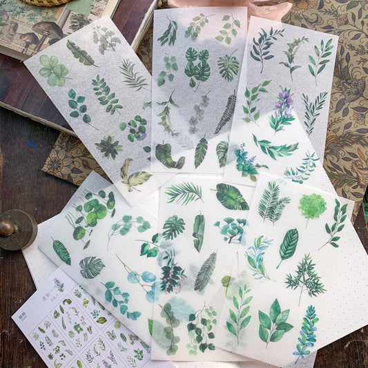 Xxhz08a303 Journal Translucent Leaf Stickers - Deco Sticker - 6 sheet | Pre-cut | Kiss-cut