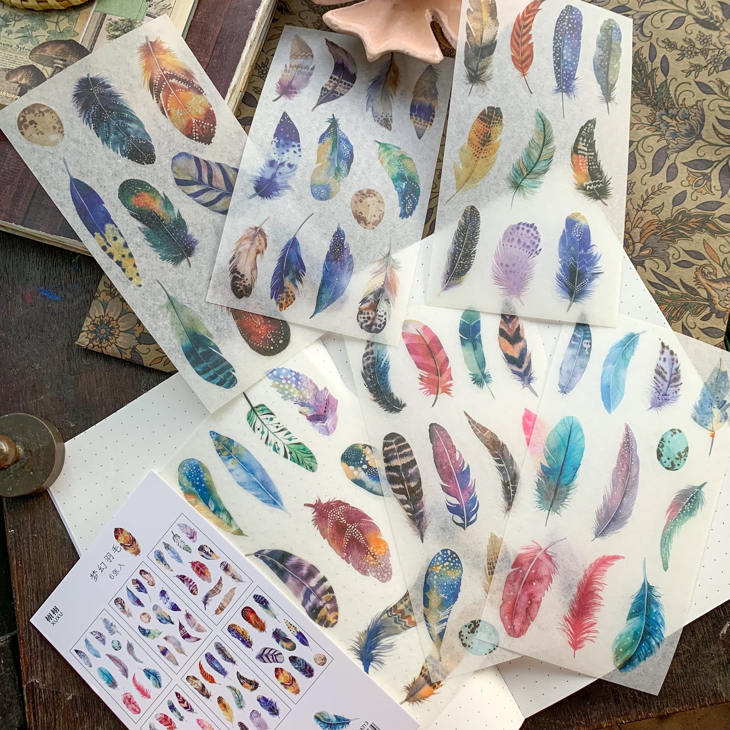 Xxhz08a313 Journal Translucent Feather Stickers - Deco Sticker - 6 sheet | Pre-cut | Kiss-cut