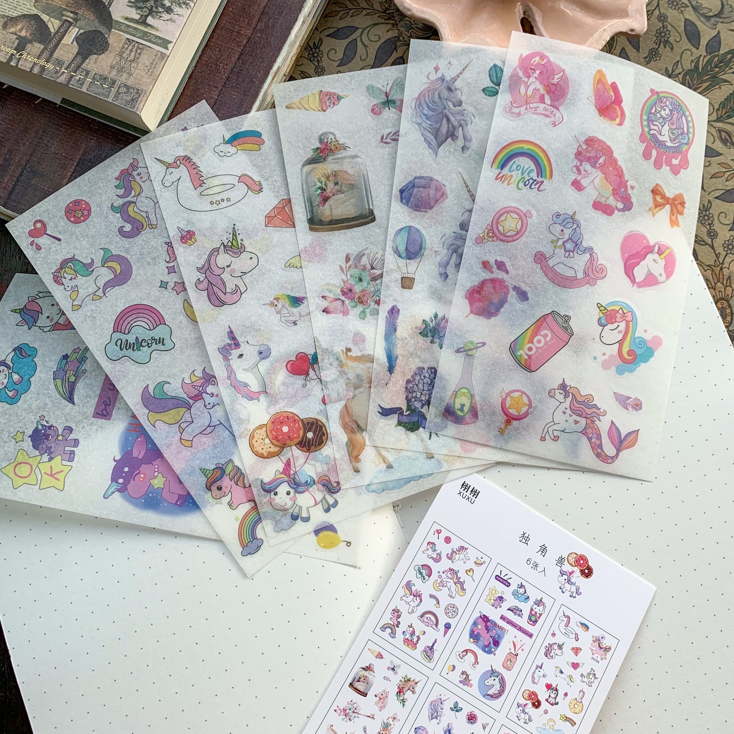 Xxhz08a315 Journal Translucent Unicorn Stickers - Deco Sticker - 6 sheet | Pre-cut | Kiss-cut