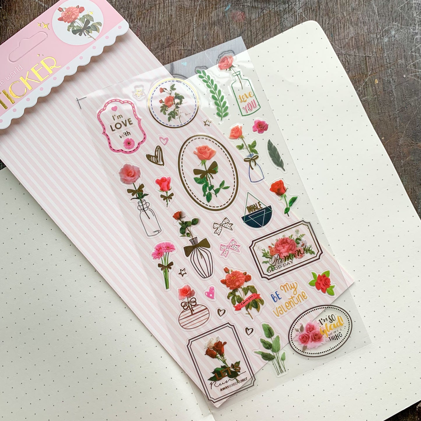 Wxfs 1 Journal Transparent Rose Foil Stickers - Pet Sticker - 1 sheet | Pre-cut | Kiss-cut