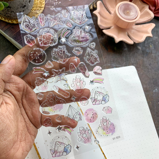 085039 g 3D Journal Transparent Crystal Sparkling Puffy Stickers - Fluffy Sticker - 1 sheet | Pre-cut