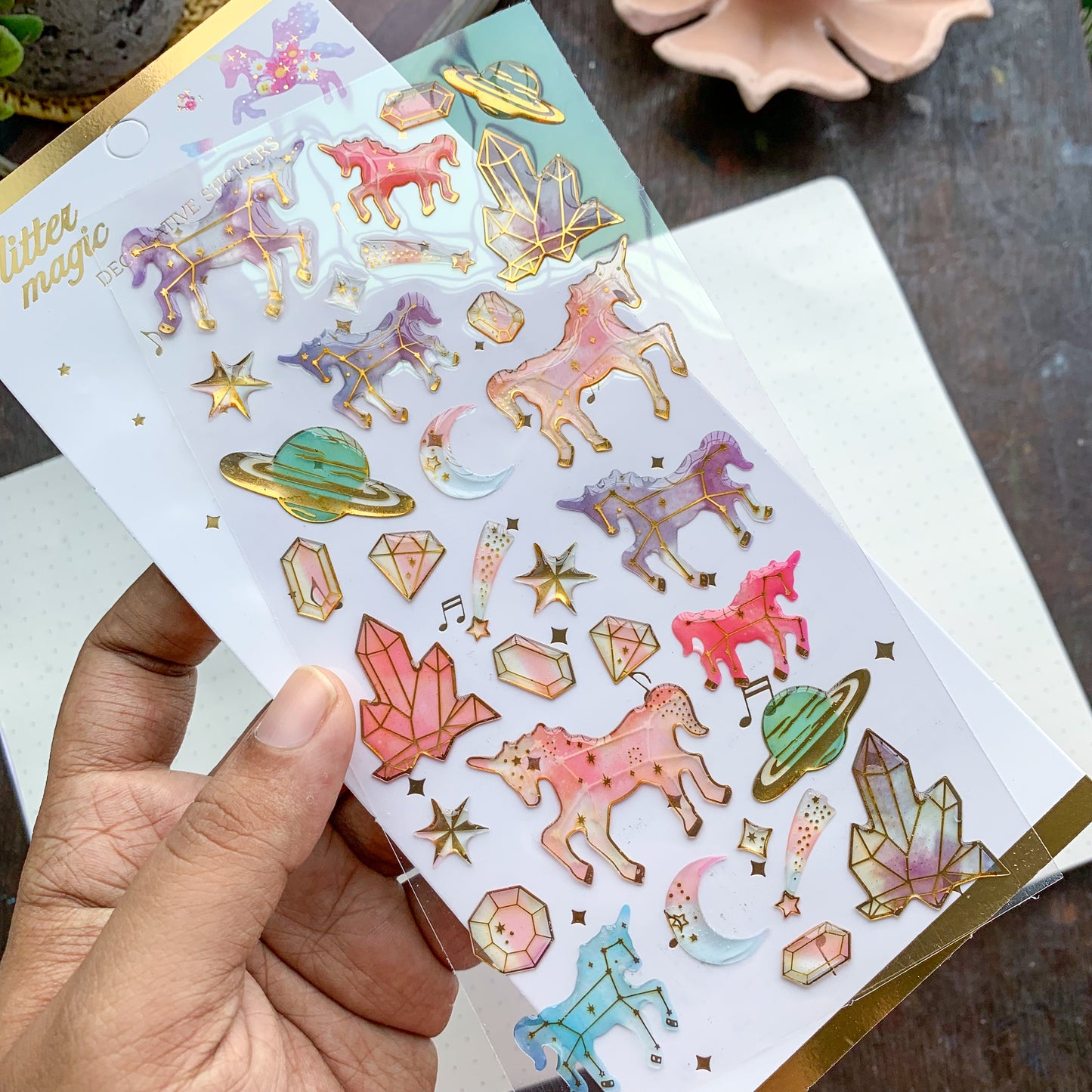 SlA b 3D Journal Transparent Celestial unicorn Sparkling Puffy Stickers - Fluffy Sticker - 1 sheet | Pre-cut