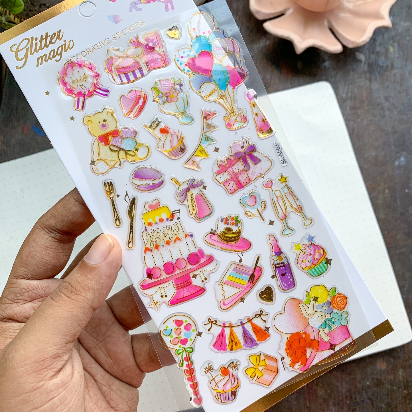 SLa E 3D Journal Transparent Birthday cake Sparkling Puffy Stickers - Fluffy Sticker - 1 sheet | Pre-cut