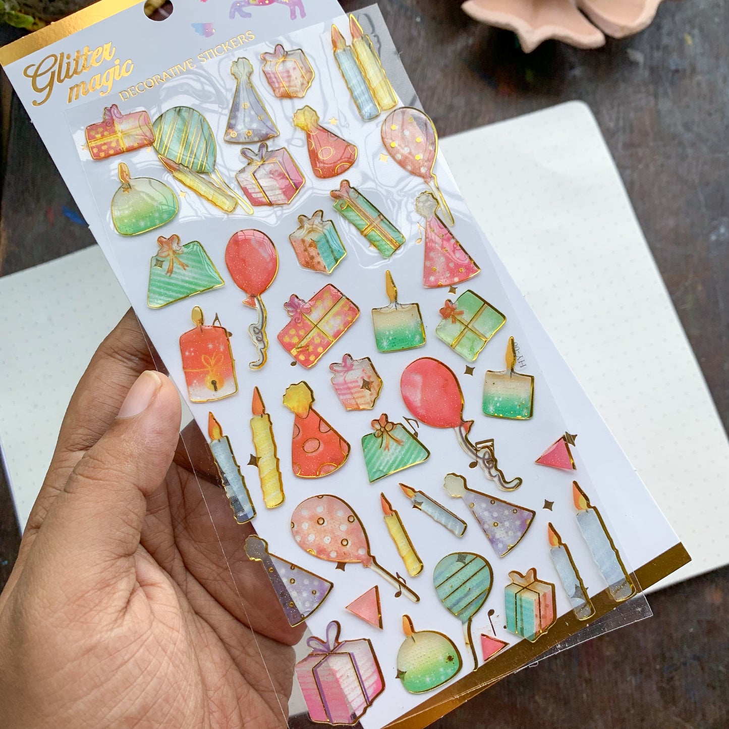 SLa D 3D Journal Transparent Birthday Balloon Sparkling Puffy Stickers - Fluffy Sticker - 1 sheet | Pre-cut