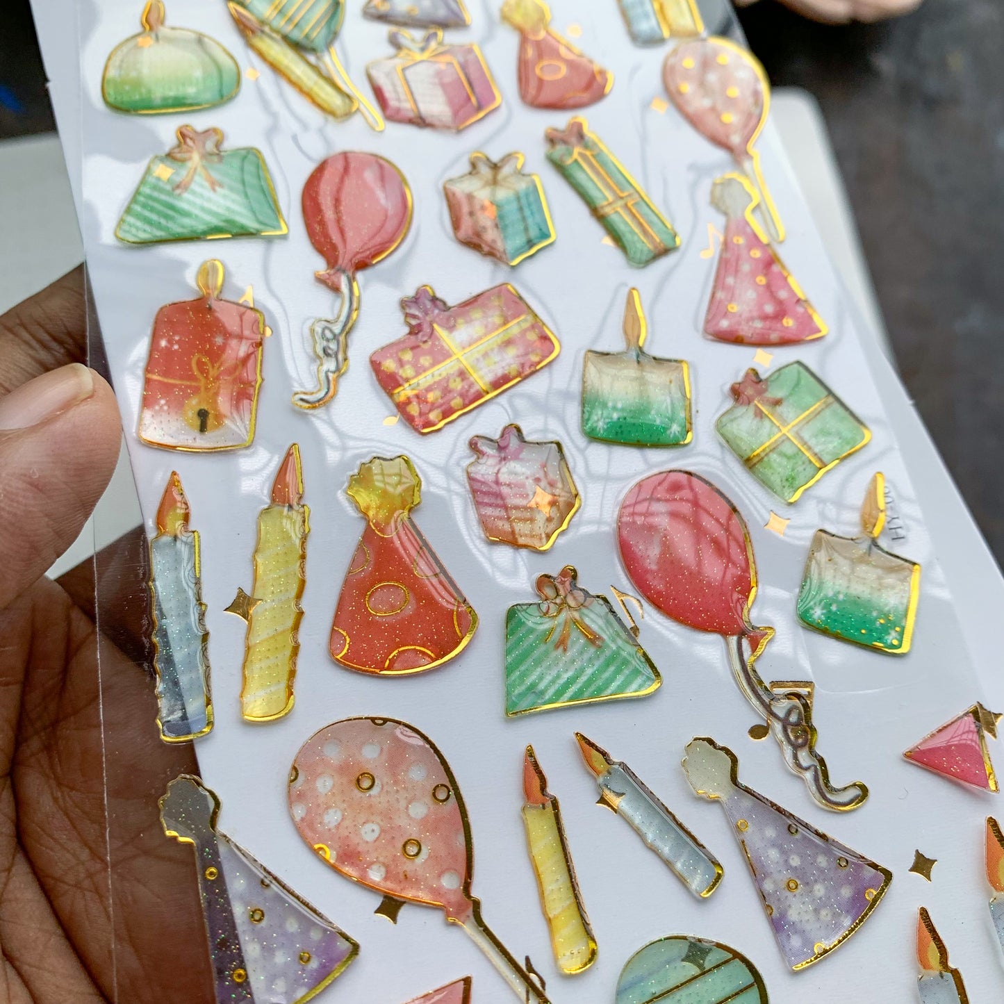 SLa D 3D Journal Transparent Birthday Balloon Sparkling Puffy Stickers - Fluffy Sticker - 1 sheet | Pre-cut