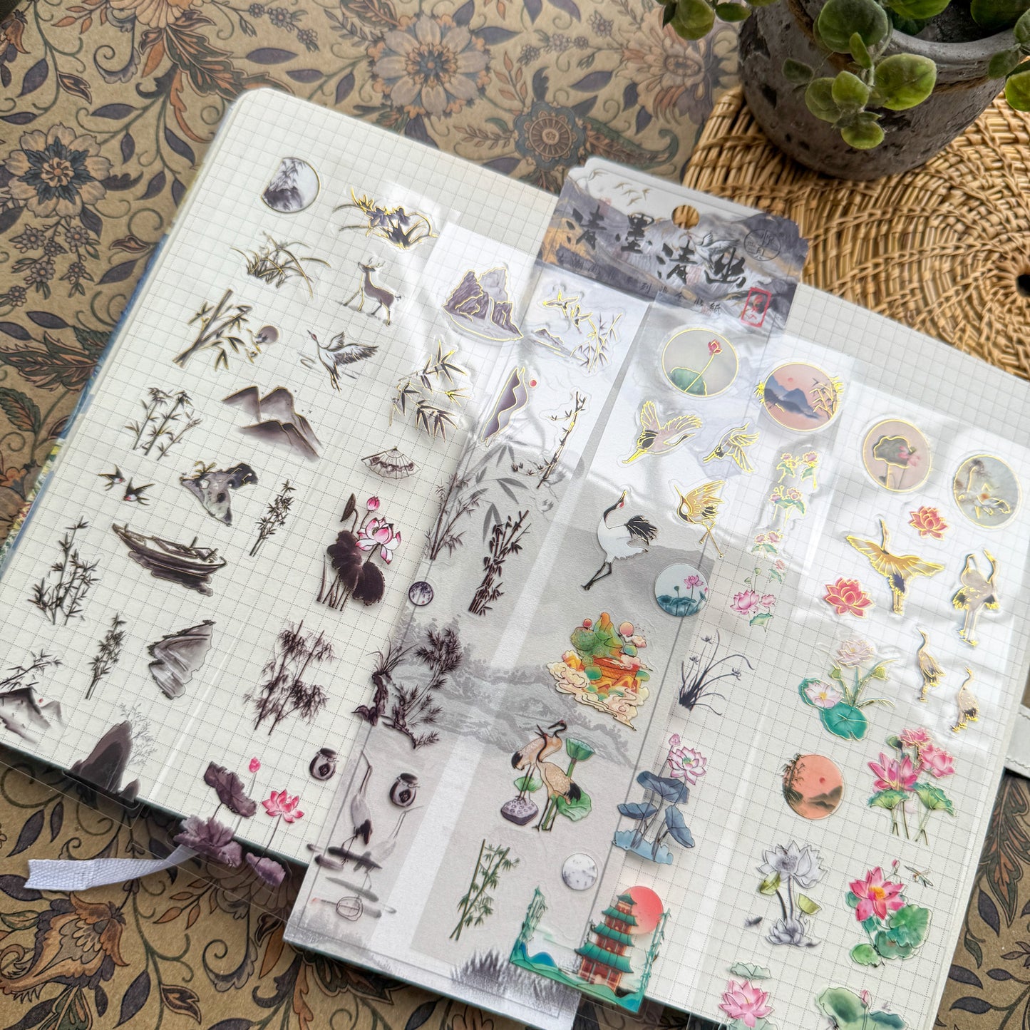 GCFY402 - sticker pack ancient fashion elegant series Chinese style cut film pet hand book material stickers 4 pieces