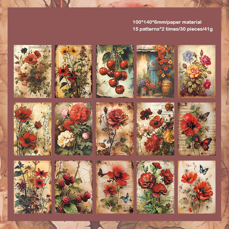 JLMB602 - material paper banana Lin Mobo series retro floral theme diy sticky material 30 sheets into