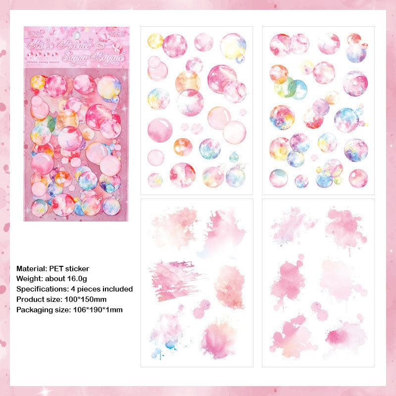 LLTX601 - pet stickers glass sugar heart series creative cut film stickers handbook material stickers 4 pieces