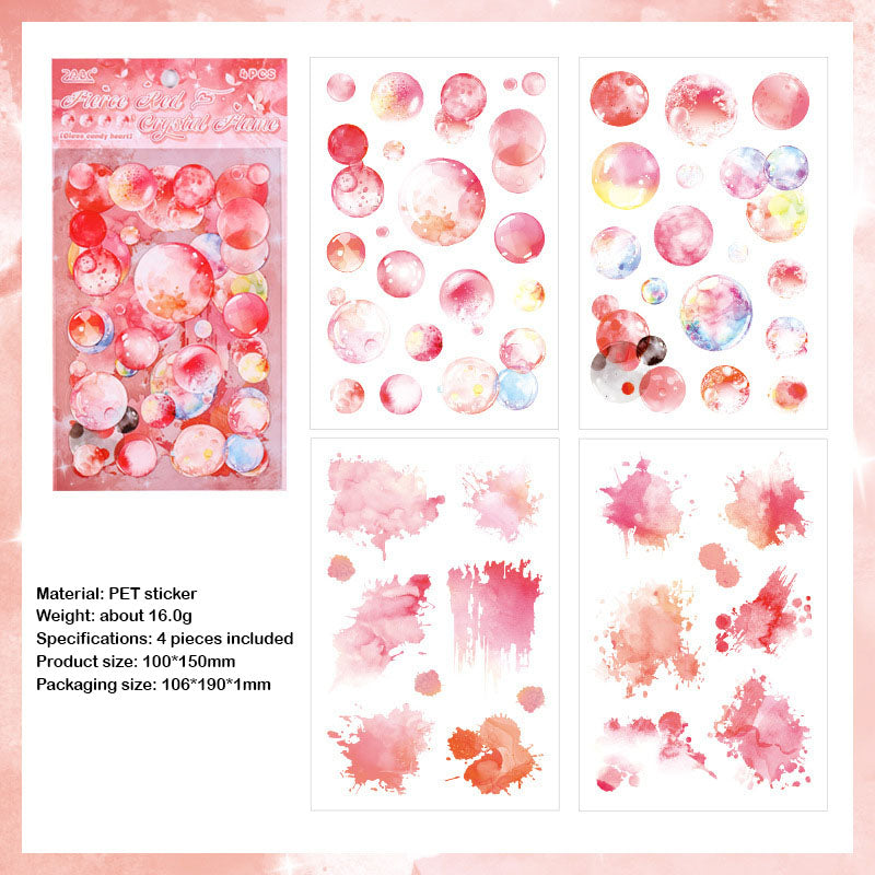 LLTX604 - pet stickers glass sugar heart series creative cut film stickers handbook material stickers 4 pieces