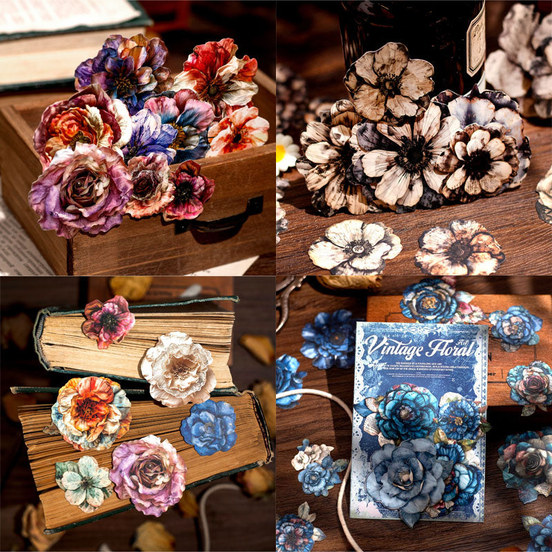 MG024-0958- |G-3|Yan Ji stickers retro floral series retro flower notebook decoration material 20 pieces into 6 types