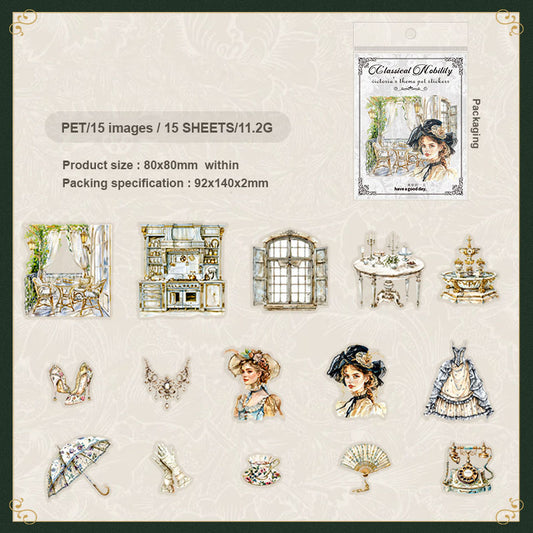 MHD-GDGZ002-Nice day PET stickers classical aristocratic series Victorian collage notebook material 15 sheets 6 types