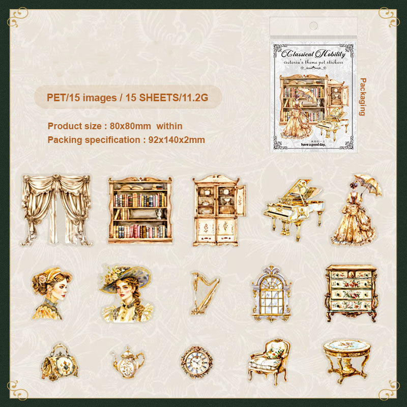 MHD-GDGZ003-Nice day PET stickers classical aristocratic series Victorian collage notebook material 15 sheets 6 types