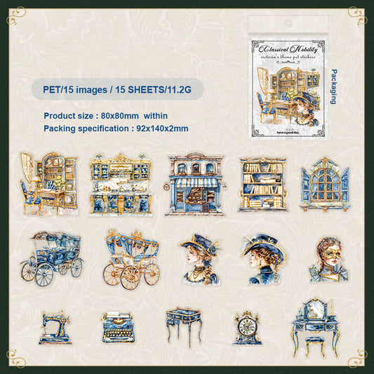 MHD-GDGZ004-Nice day PET stickers classical aristocratic series Victorian collage notebook material 15 sheets 6 types