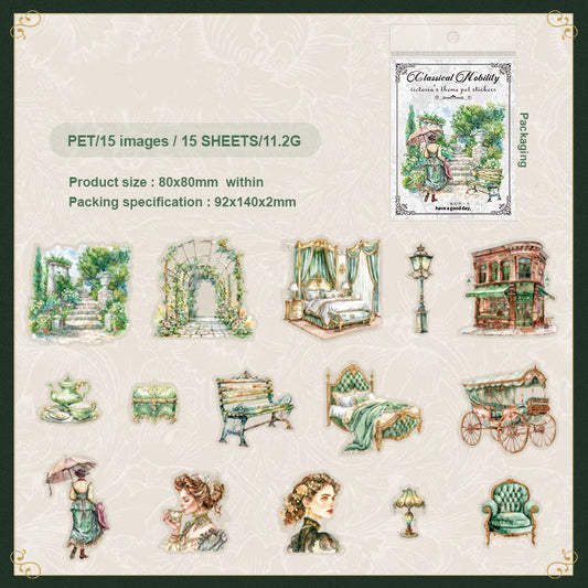 MHD-GDGZ005-Nice day PET stickers classical aristocratic series Victorian collage notebook material 15 sheets 6 types