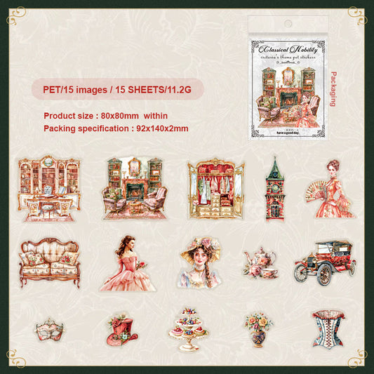 MHD-GDGZ006-Nice day PET stickers classical aristocratic series Victorian collage notebook material 15 sheets 6 types