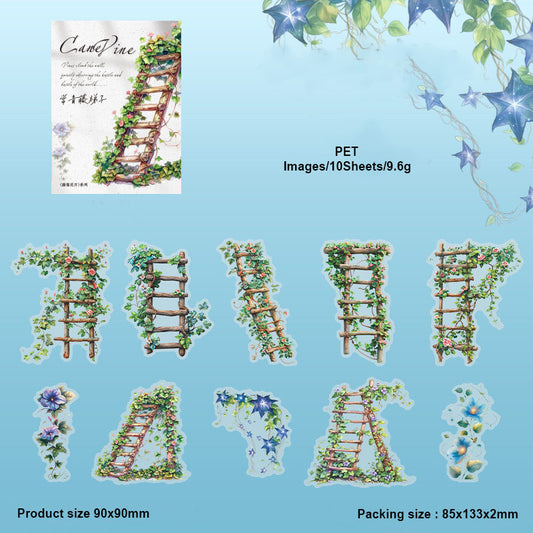 MHD-TMHK004-Nice day PET sticker pack vines and flowers series garden landscaping notebook decoration materials 10 pieces 6 types