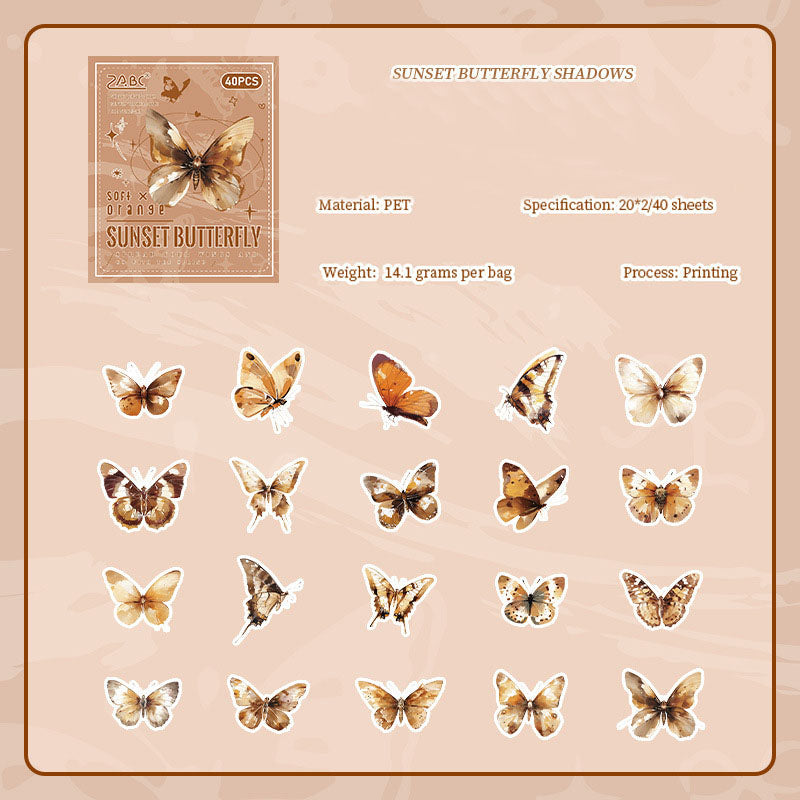 MXDY602 - pet stickers Moxiang butterfly shadow series creative stickers retro butterfly handbook material stickers