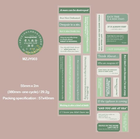 MZJY003 English Tape Sticker Roll 55mm*2Mtr | 380MM Every Cycle