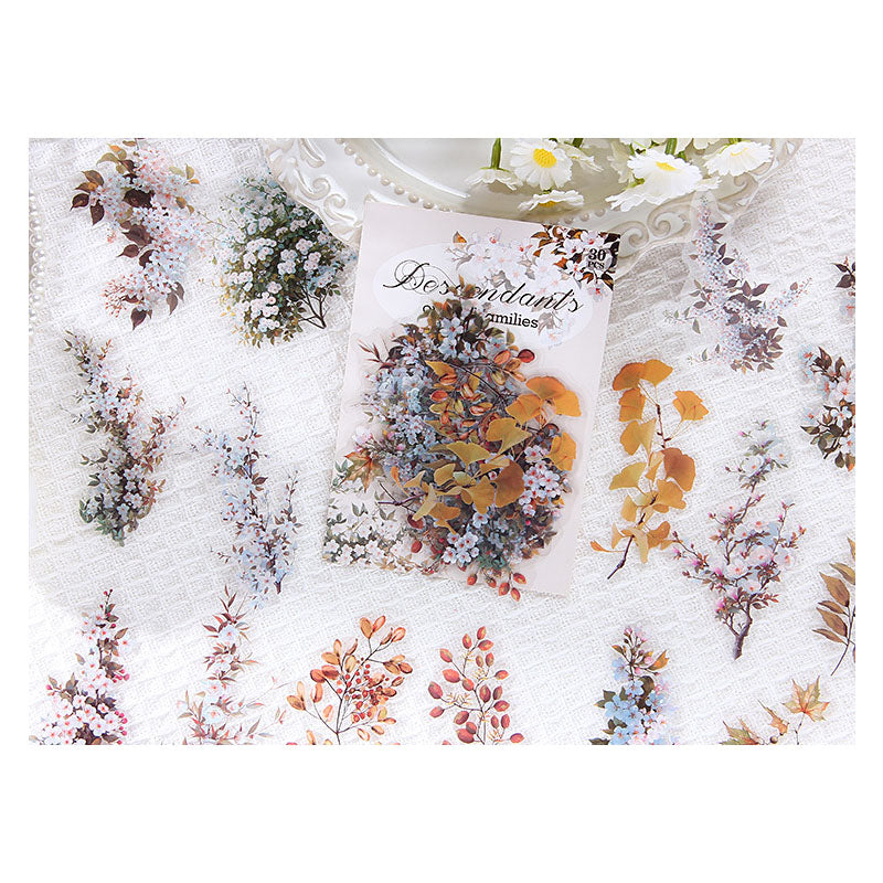 MZW23-TZ276-Dream Dance Sticker Pack Jade Leaves Series Plants and Flowers Handbook DIY Material Decoration Stickers 30 Sheets 6 Types