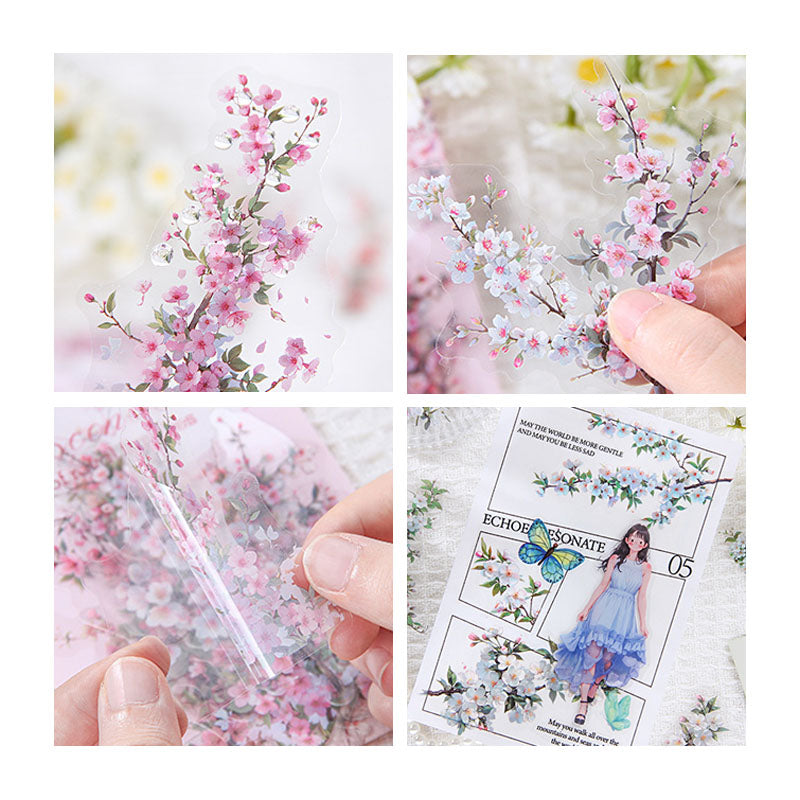 MZW23-TZ276-Dream Dance Sticker Pack Jade Leaves Series Plants and Flowers Handbook DIY Material Decoration Stickers 30 Sheets 6 Types